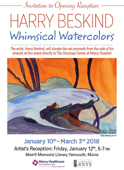 Poster Image: Harry Beskind Whimsical Watercolors Art Show at MML 2018